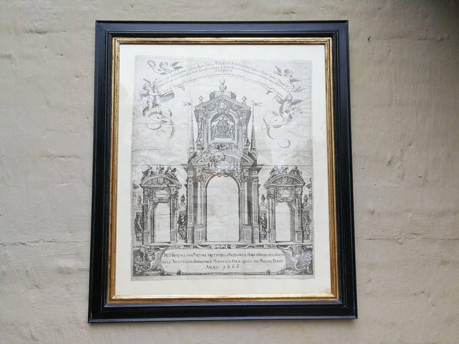 A Continental Engraving In A Handmade Wooden Frame