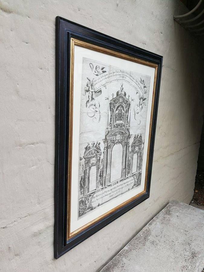 A Continental Engraving In A Handmade Wooden Frame