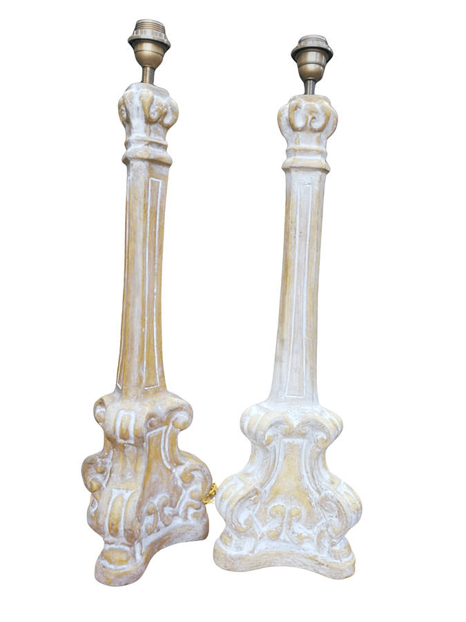 A Pair Of Painted Table Lamps And Shades