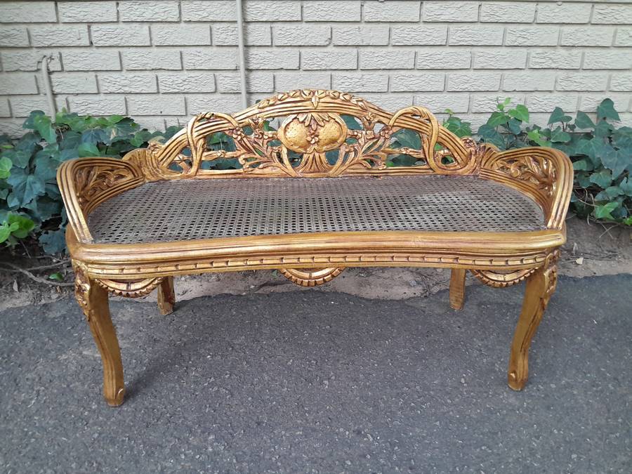A French Style Set Of Carved and Hand-Gilded Rattan Settee With Two Chairs