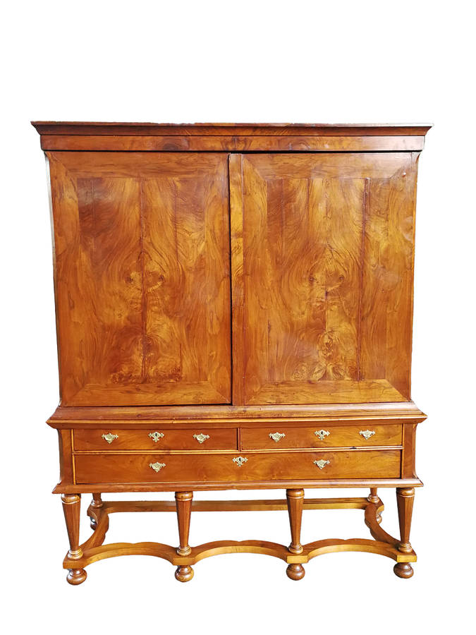 Early 18th Century Dutch Walnut Armoire "Kruisvoet Kabinet" With Original 18th Century Brass Fitt...