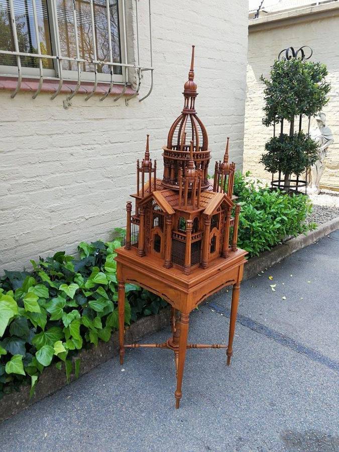 Italian Chippendale Cathedral Style Mahogany Architectural Birdcage Circa 1950's
