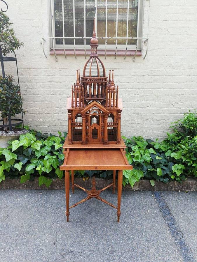 Italian Chippendale Cathedral Style Mahogany Architectural Birdcage Circa 1950's