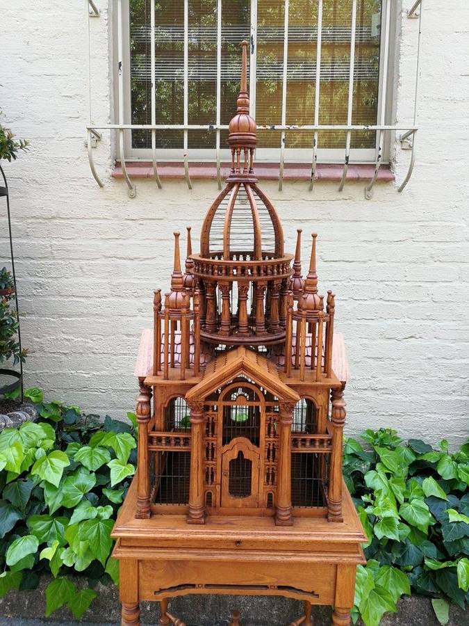 Italian Chippendale Cathedral Style Mahogany Architectural Birdcage Circa 1950's