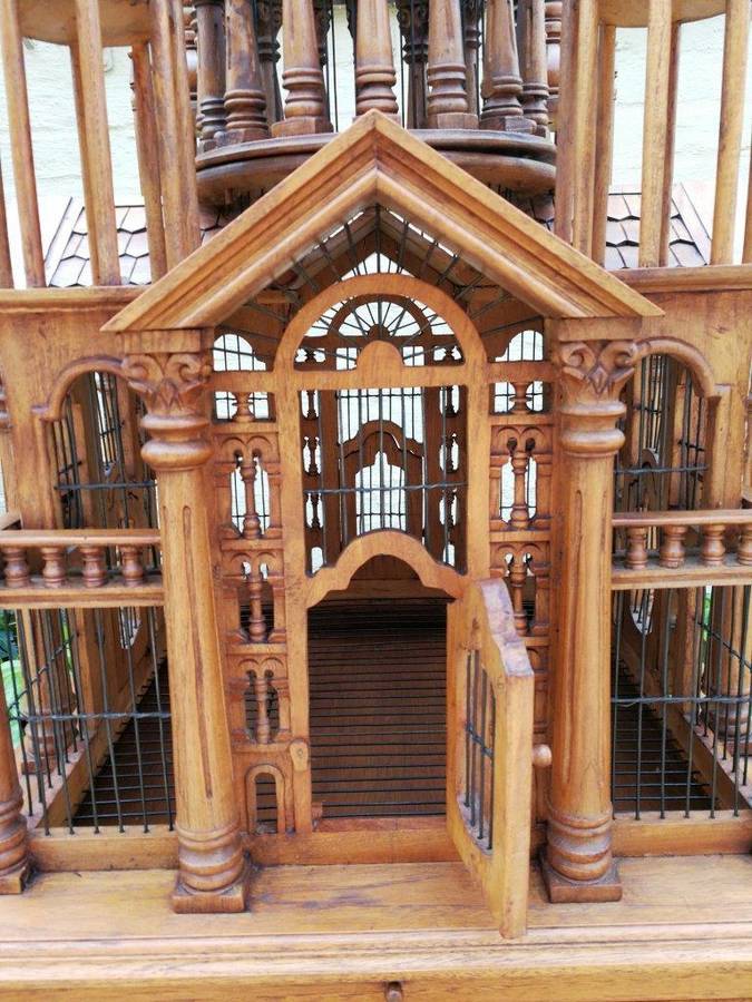 Italian Chippendale Cathedral Style Mahogany Architectural Birdcage Circa 1950's