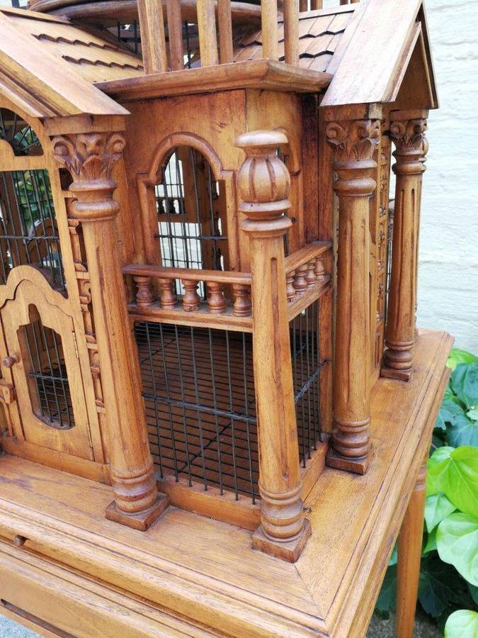 Italian Chippendale Cathedral Style Mahogany Architectural Birdcage Circa 1950's
