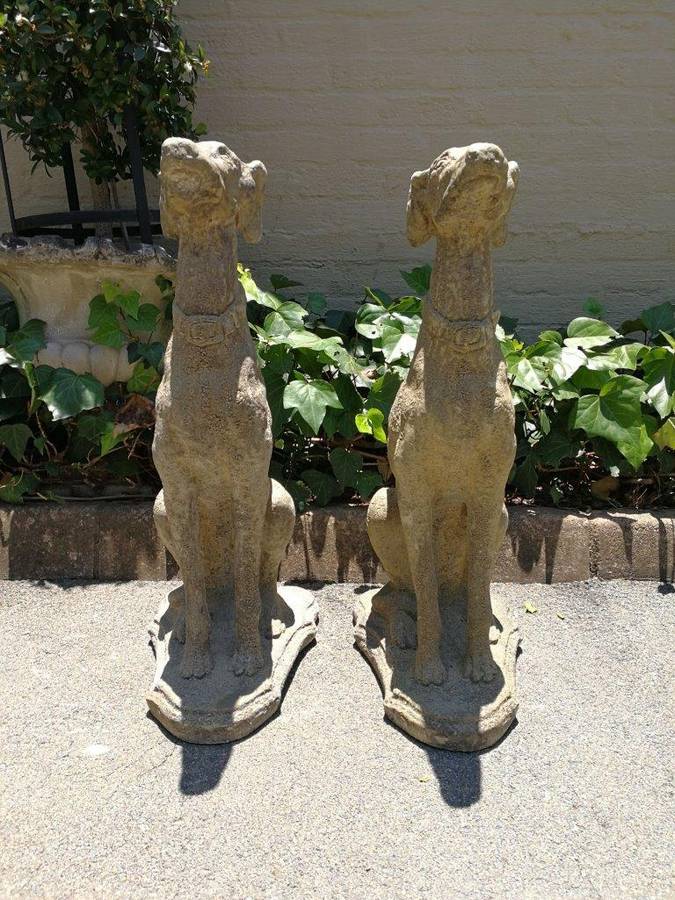 A Pair of 20th Century Architectural Concrete Greyhound Statues