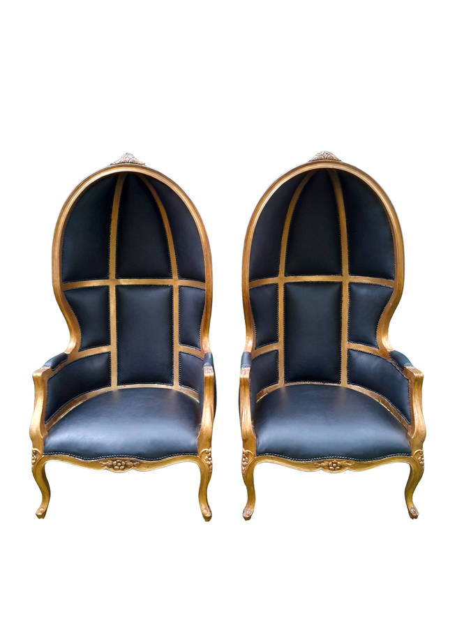 A 20th Century  Pair of Hand Gilded and Carved Wooden Dome Chairs