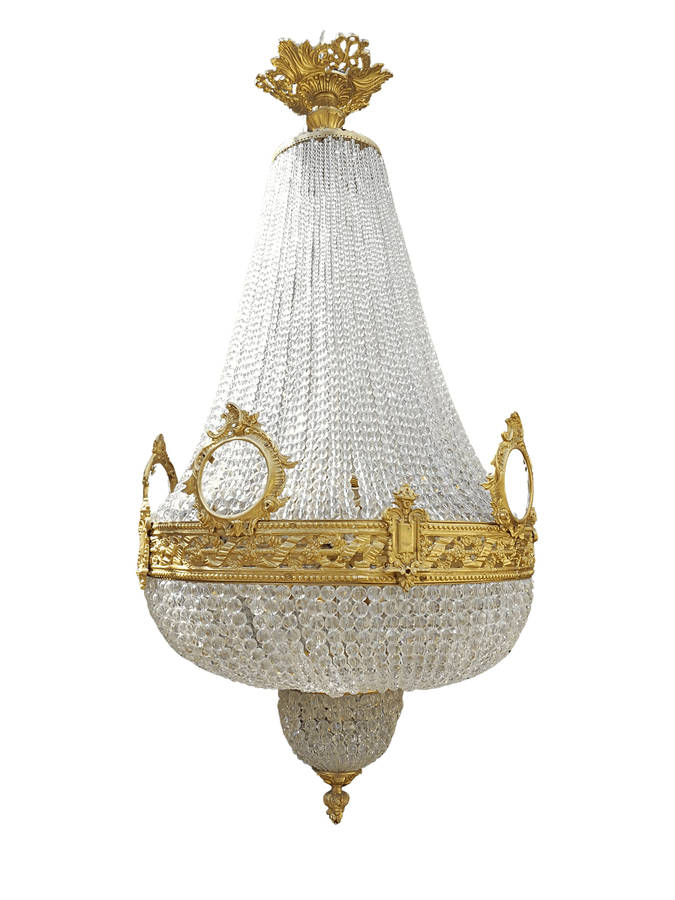 An Antique Gold Beaded Empire Style Chandelier