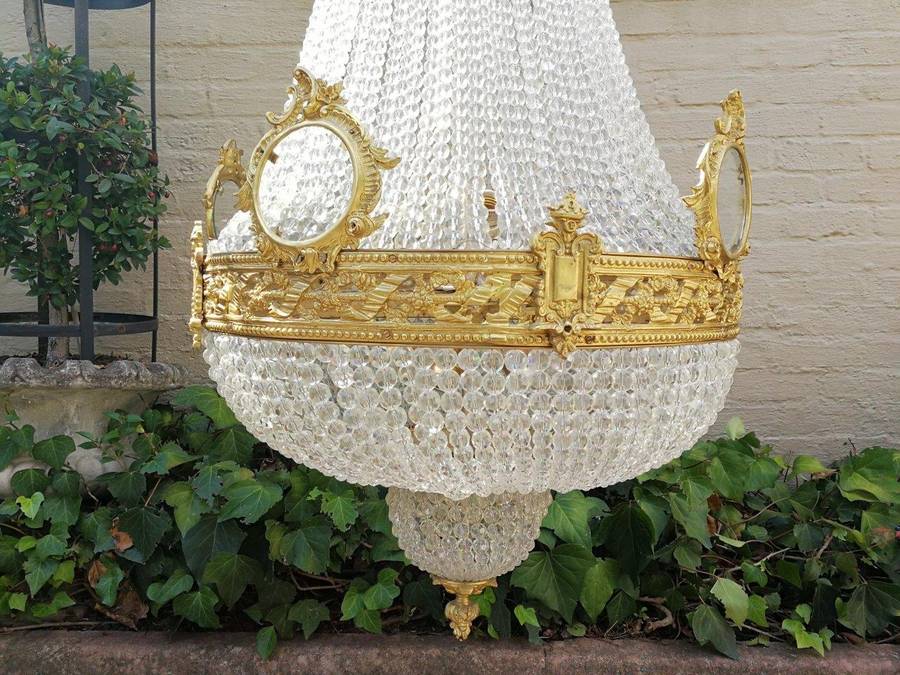 An Antique Gold Beaded Empire Style Chandelier