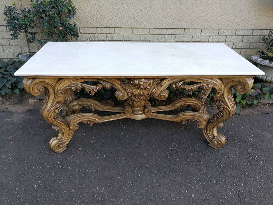 A 20th Century Ornately Carved Console Table with Marble Top of Large Proportions ND