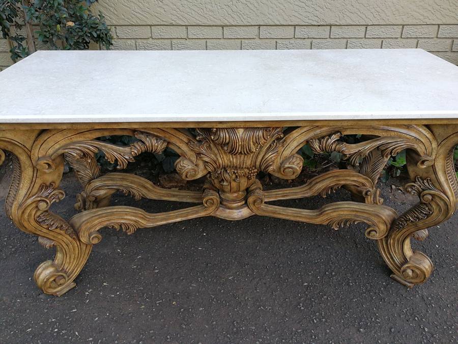 A 20th Century Ornately Carved Console Table with Marble Top of Large Proportions ND