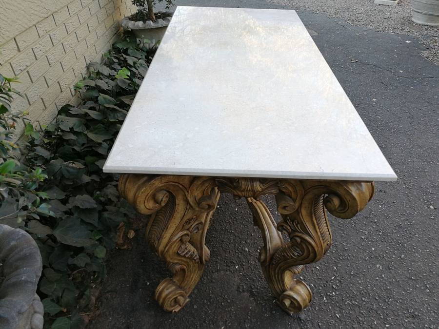 A 20th Century Ornately Carved Console Table with Marble Top of Large Proportions ND