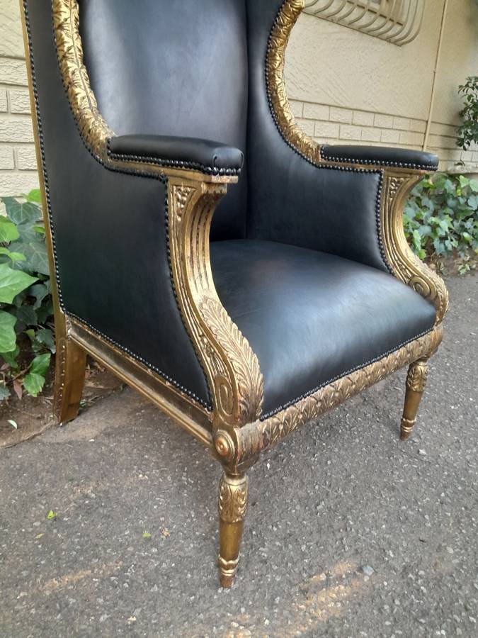 A Pair Of French Style Carved and Hand-Gilded with Gold Leaf Wooden Dome / Canopy Chairs Modelled...