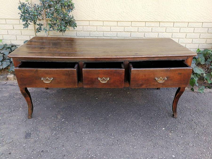 A Late 19th Century Circa 1880s Oak Server With Brass Handles And Three Drawers