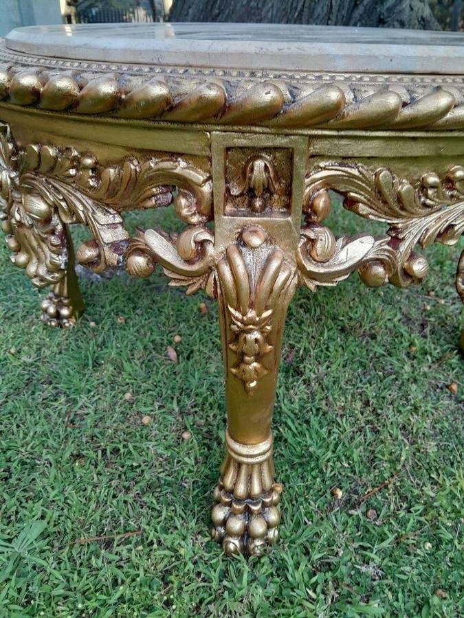 A 20TH Century French Style Carved and Hand Gilded Side Table with Marble Top
