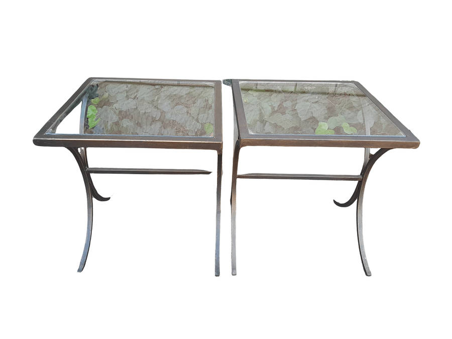 A Pair Of Contemporary Wrought Iron Glass Top Side Tables