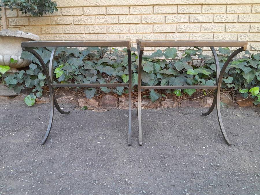 A Pair Of Contemporary Wrought Iron Glass Top Side Tables