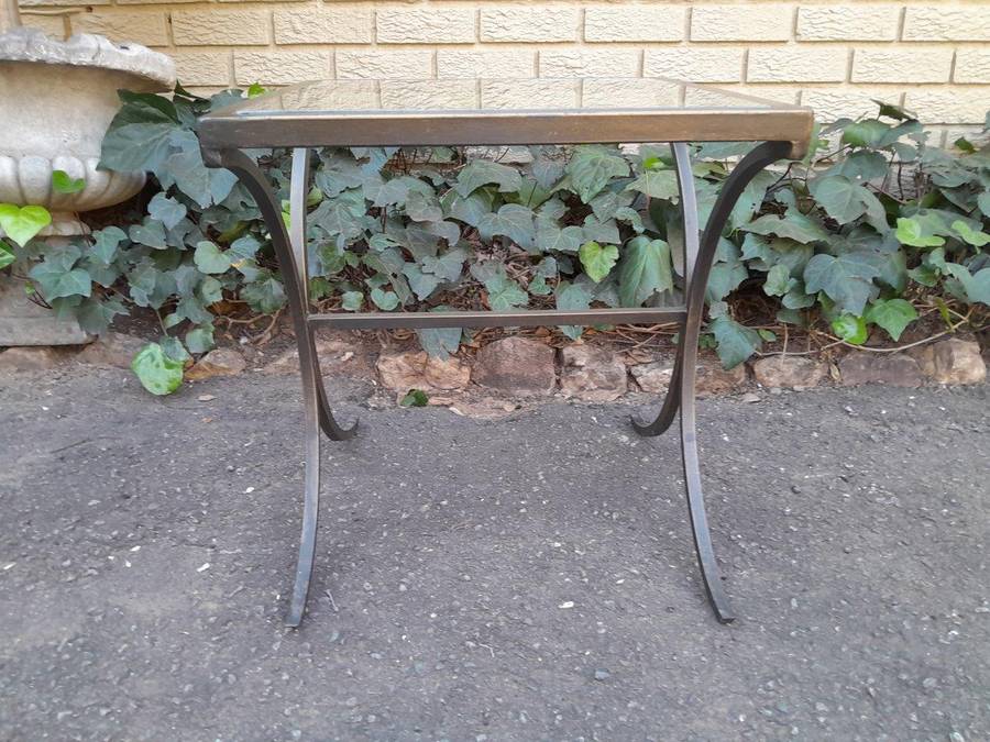 A Pair Of Contemporary Wrought Iron Glass Top Side Tables