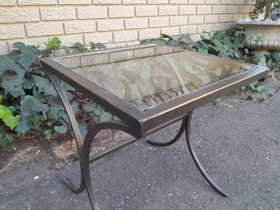 A Pair Of Contemporary Wrought Iron Glass Top Side Tables