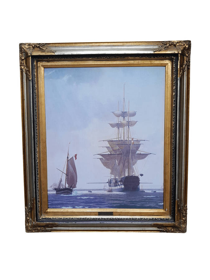 A Large And  Ornately Framed Picture Of Sailing Ships  Christoffer Wilhelm Eckersberg