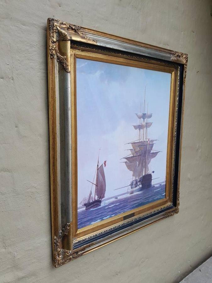 A Large And  Ornately Framed Picture Of Sailing Ships  Christoffer Wilhelm Eckersberg