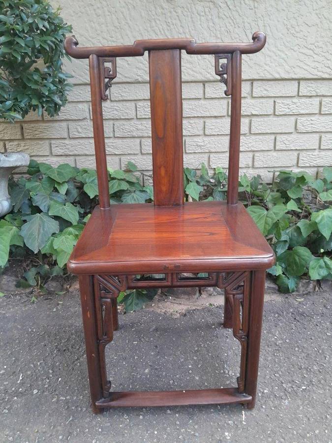 A 20th Century Pair Of Chinese Elm Yoke Back Wooden Chairs With Excellent Patina