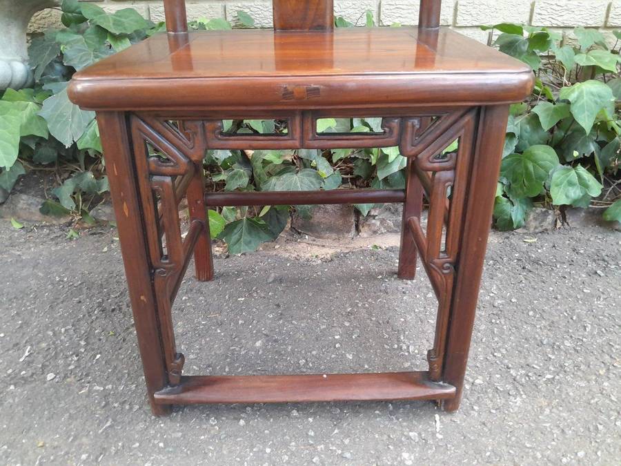 A 20th Century Pair Of Chinese Elm Yoke Back Wooden Chairs With Excellent Patina
