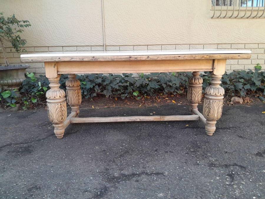 An Antique 19th Century French Carved Oak Dining Table in a Contemporary Bleached Finish (6-8 Sea...