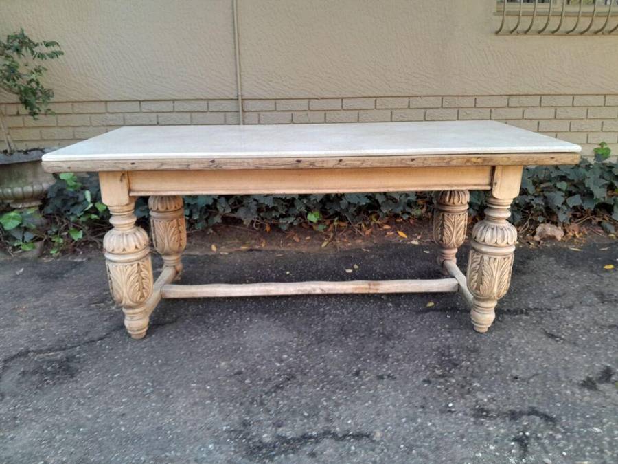 An Antique 19th Century French Carved Oak Dining Table in a Contemporary Bleached Finish (6-8 Sea...