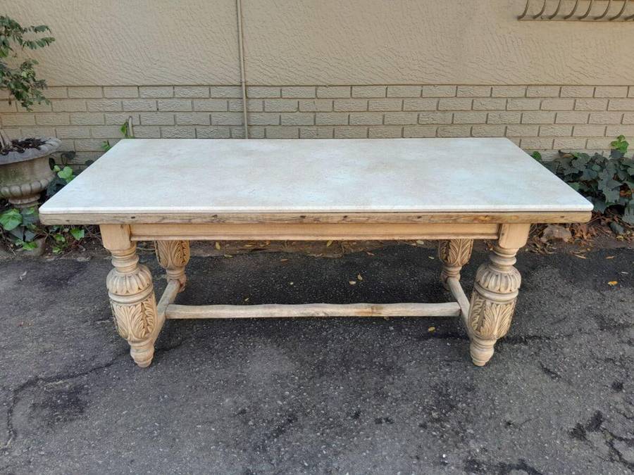 An Antique 19th Century French Carved Oak Dining Table in a Contemporary Bleached Finish (6-8 Sea...