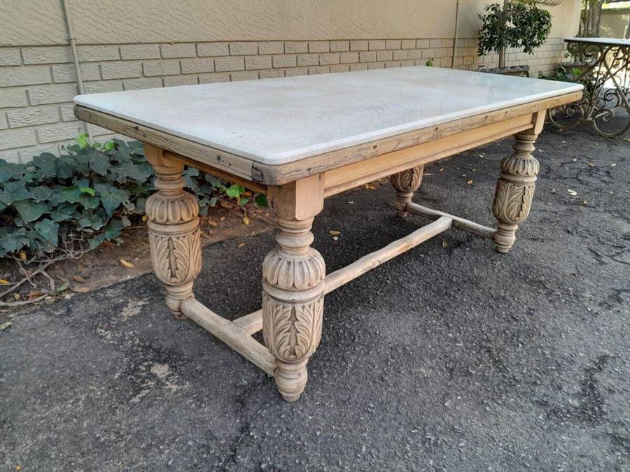 An Antique 19th Century French Carved Oak Dining Table in a Contemporary Bleached Finish (6-8 Sea...