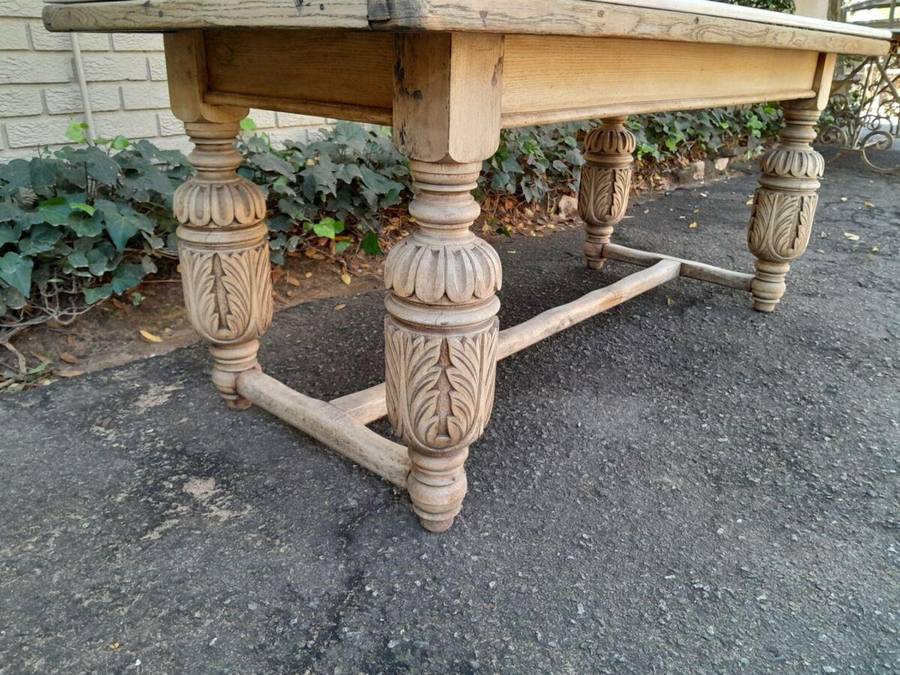 An Antique 19th Century French Carved Oak Dining Table in a Contemporary Bleached Finish (6-8 Sea...
