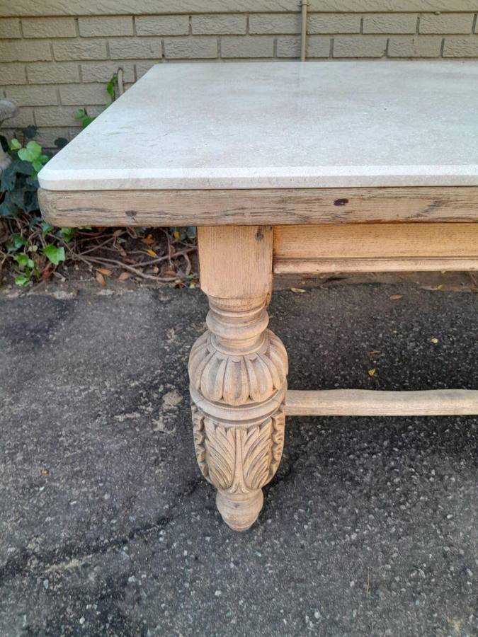 An Antique 19th Century French Carved Oak Dining Table in a Contemporary Bleached Finish (6-8 Sea...
