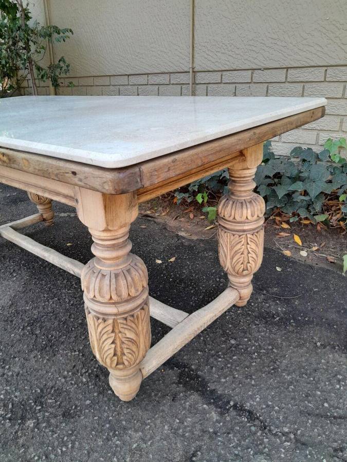 An Antique 19th Century French Carved Oak Dining Table in a Contemporary Bleached Finish (6-8 Sea...