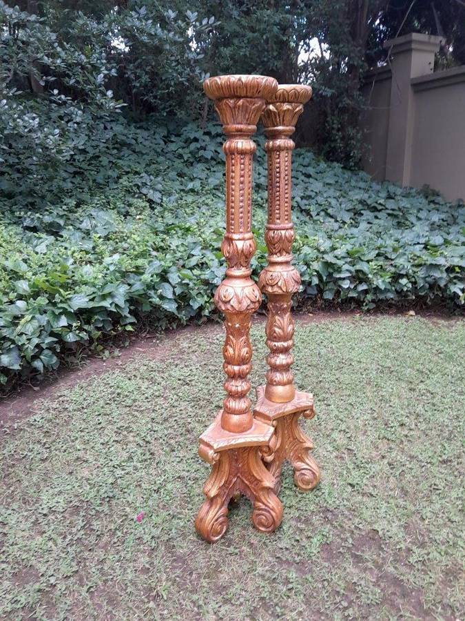A Pair of Small Size French Style Hand Gilded Candle Holders