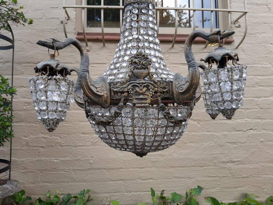 A Brass Gilt & Aged Monumental Empire French  Style Chandelier