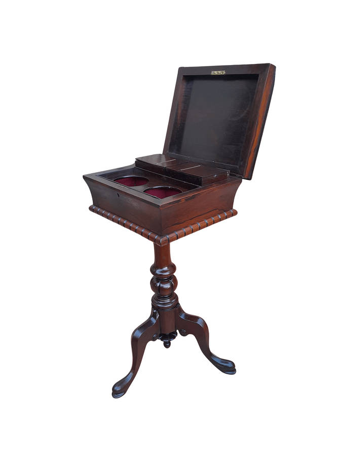 An Antique Georgian Rosewood Teapoy / Tea Caddy On Stand Fitted for Tea Mixing and Storage ND