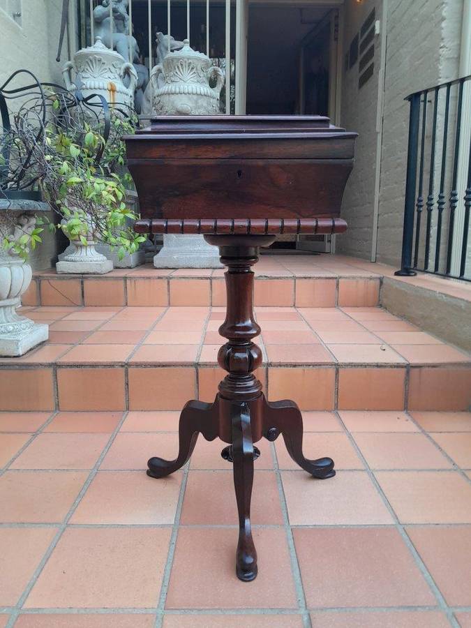 An Antique Georgian Rosewood Teapoy / Tea Caddy On Stand Fitted for Tea Mixing and Storage ND