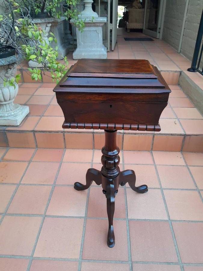 An Antique Georgian Rosewood Teapoy / Tea Caddy On Stand Fitted for Tea Mixing and Storage ND
