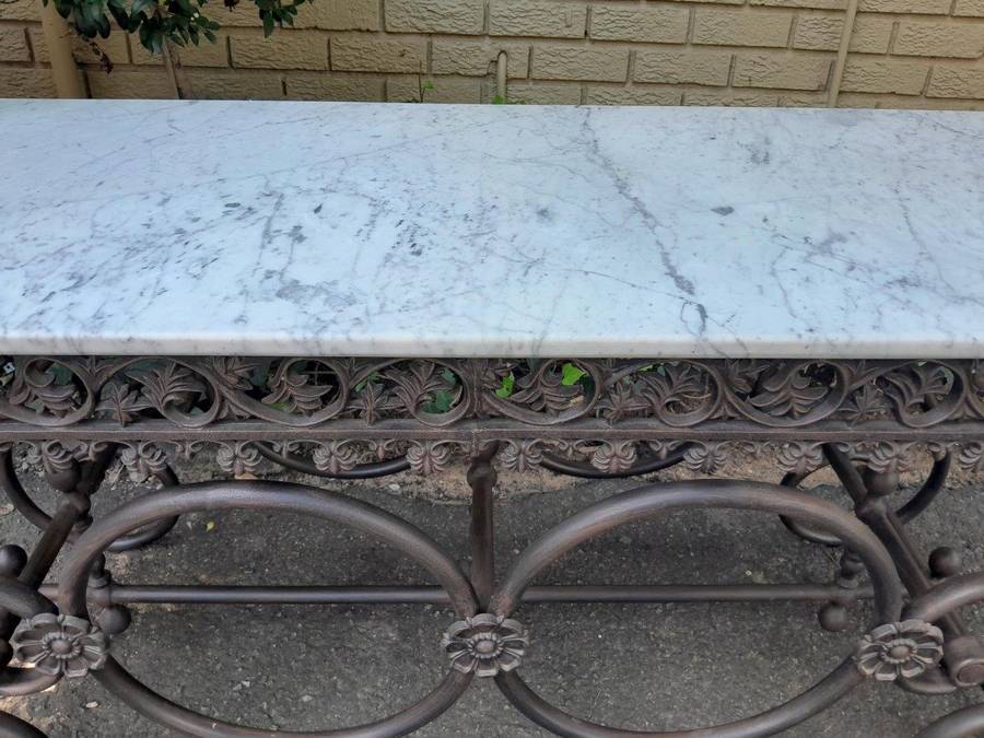 A French Style Wrought Iron and Marble Console Table