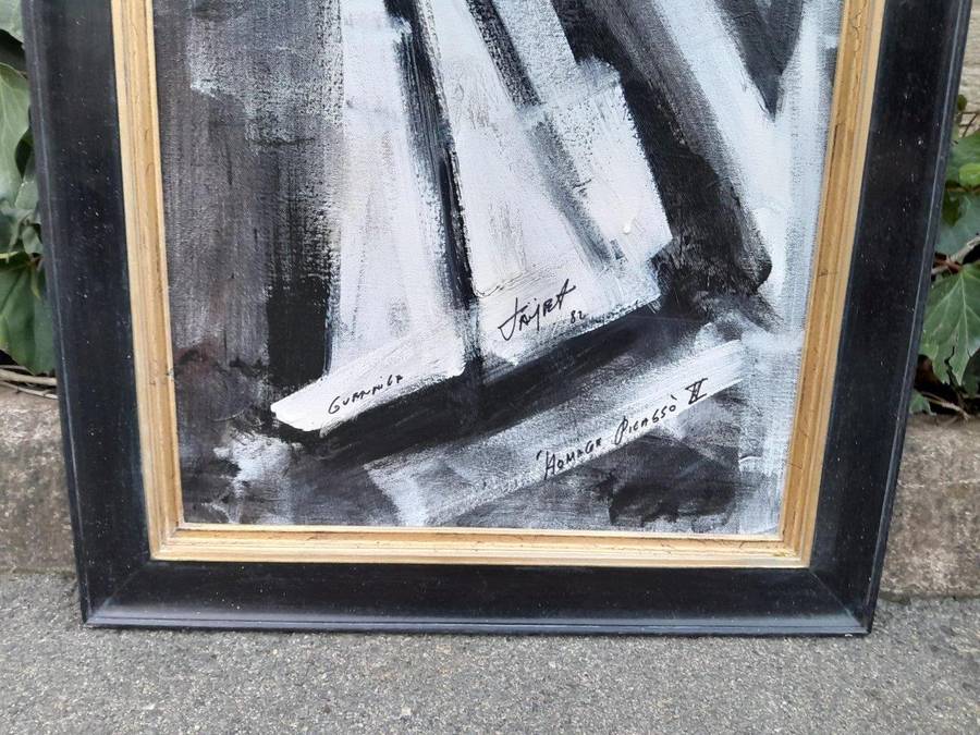 An Ornately Framed Abstract Hommage Picasso II and Signed  Framed in a Handmade Frame