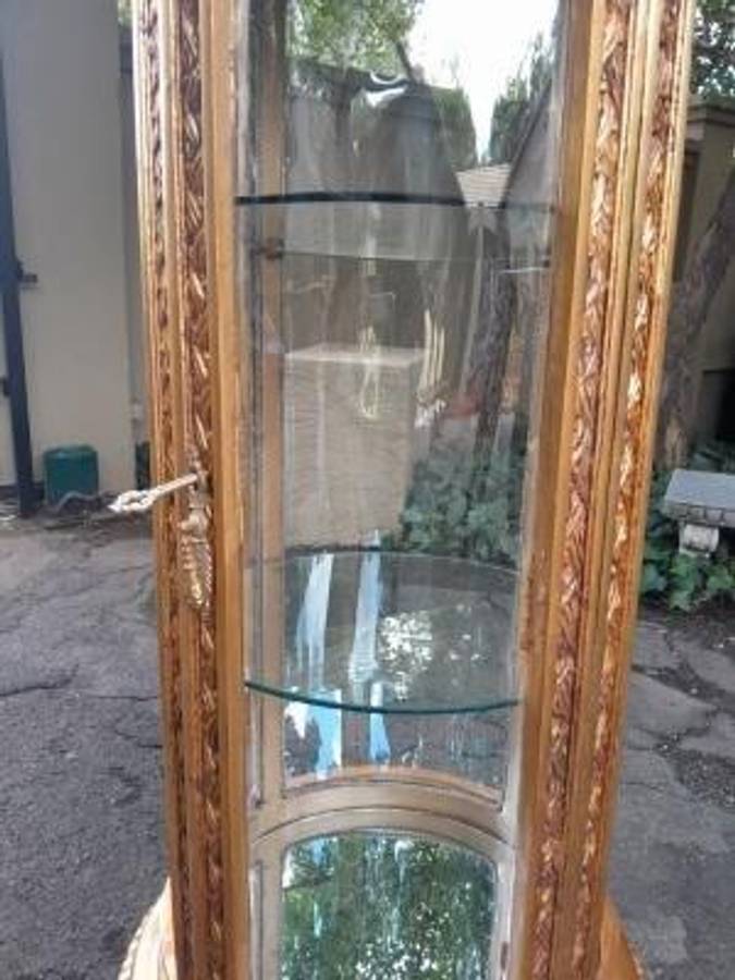 A French Style Gilded Cylindrical Display Cabinet / Vitrine With Marble Top