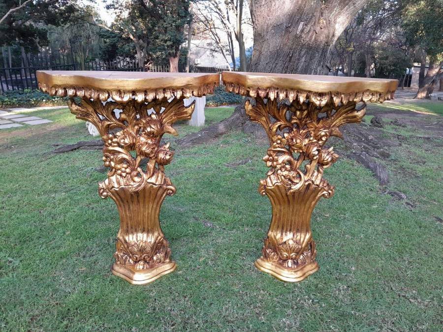 A Pair of Large French Style Carved and Gilded Wall Sconces Or Console Tables