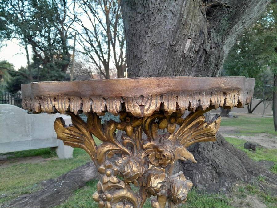A Pair of Medium French Style Carved and Gilded Wall Sconces Or Console Tables with Cream Marble ...