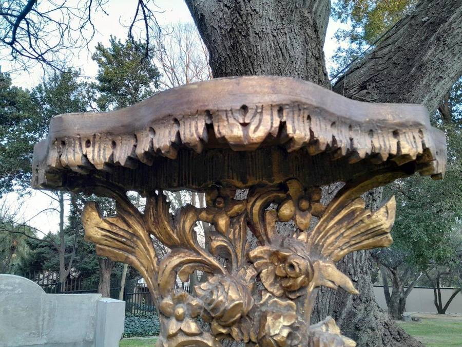 A Pair of Medium French Style Carved and Gilded Wall Sconces Or Console Tables with Cream Marble ...