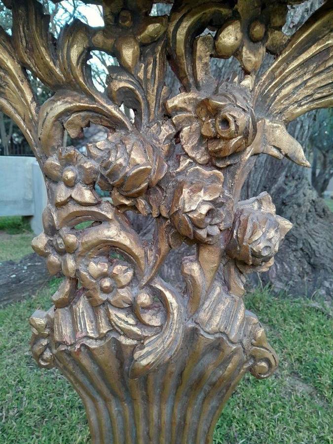 A Pair of Medium French Style Carved and Gilded Wall Sconces Or Console Tables with Cream Marble ...