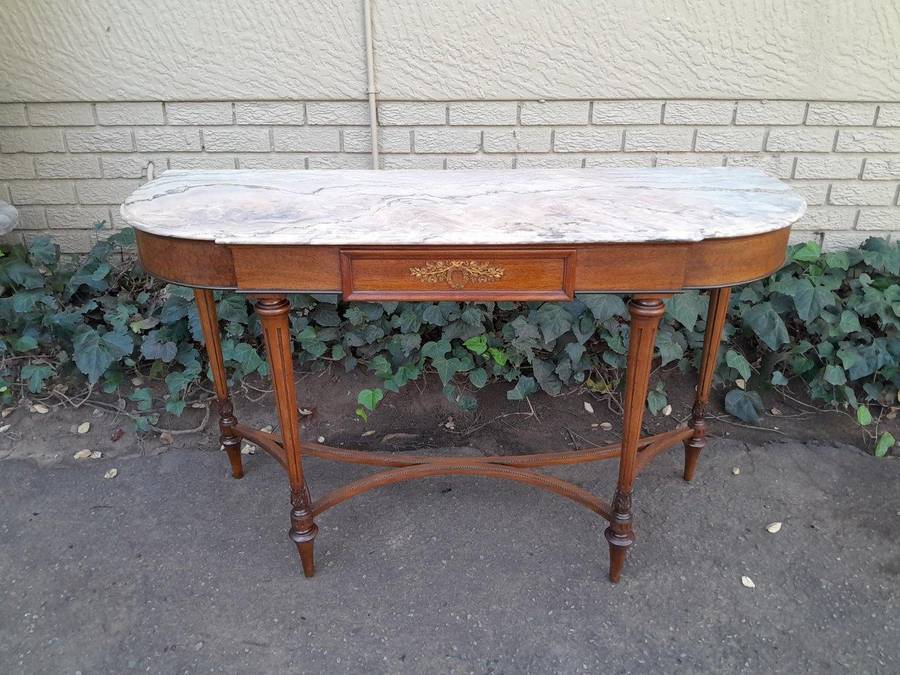 A 20th Century French Walnut  Console Table With Marble Top