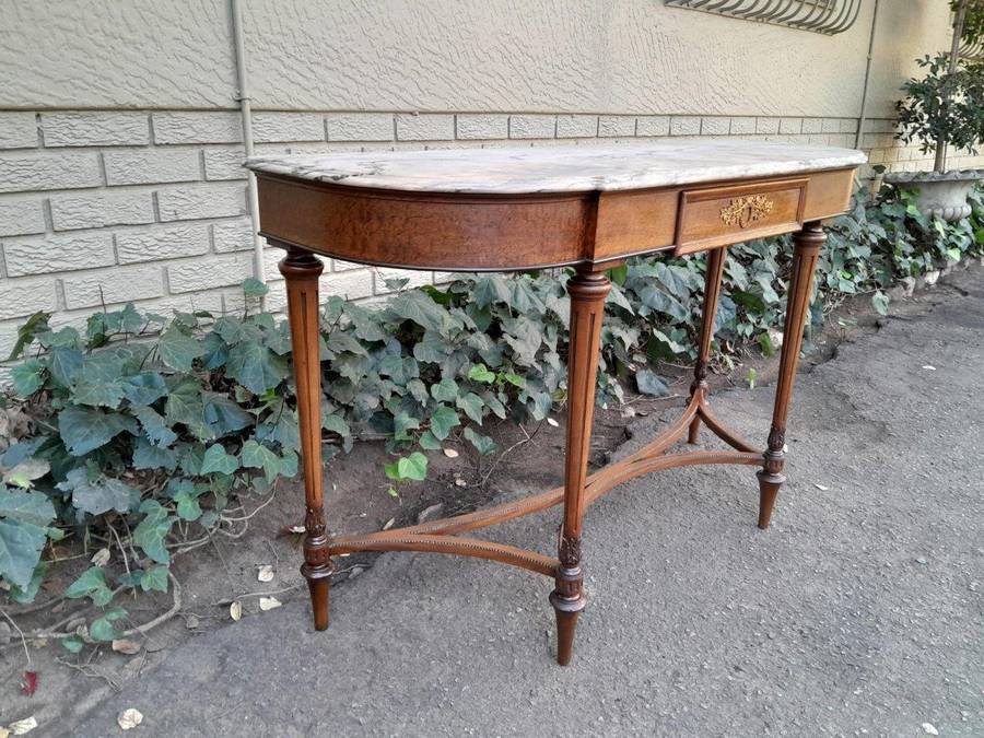 A 20th Century French Walnut  Console Table With Marble Top