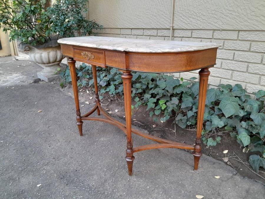 A 20th Century French Walnut  Console Table With Marble Top
